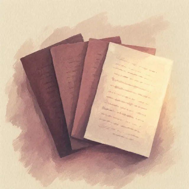 Illustration of four draft pages fanned like a hand of cards